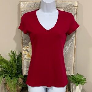BANANA REPUBLIC Vibrant Magenta Cotton V-Neck T-shirt S